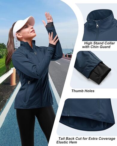 33,000ft نسائي بسحاب خفيف الوزن رياضي للتمرين اليوغا ركوب الدراجات المسار سترة الجري مقاوم للماء ضد الرياح عاكس in Kuwait