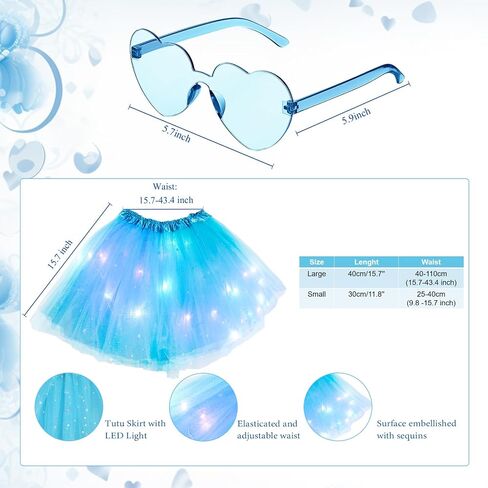 9 Pcs 4th of July LED Skirt Costume Set for Women, Lighted Tulle Tutu Skirt Pom Ponytail Headband Heart Sunglass in Kuwait