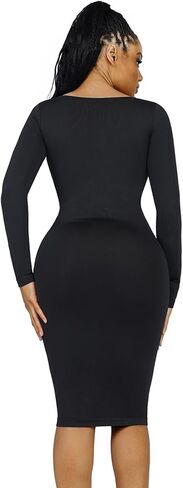 فساتين FeelinGirl النسائية طويلة الأكمام بتصميم ريترو بودي كون للنساء فستان طويل لتشكيل الجسم مع حمالة صدر قابلة للإزالة in Kuwait