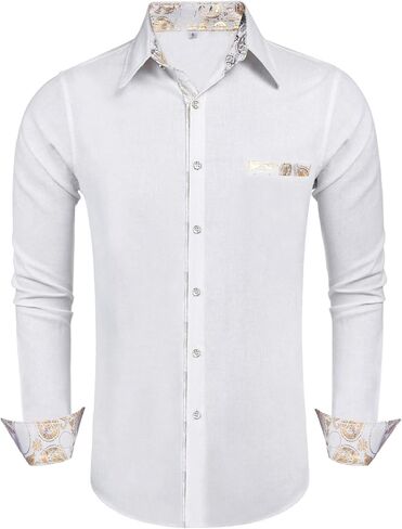 قمصان Daupanzees للرجال من القطن والكتان بأكمام طويلة وتصميم فاخر بطباعة بيزلي، قميص كاجوال بأزرار سفلية in Kuwait