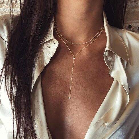 قلادة Lariat الذهبية للنساء، قلادة طويلة أنيقة مطلية بالذهب عيار 14 قيراط على شكل حرف Y قلادة تشيكوسلوفاكيا قلادة بسيطة عصرية هدية مجوهرات ذهبية/فضية للفتيات in Kuwait