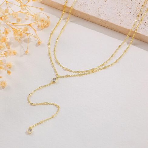 قلادة Lariat الذهبية للنساء، قلادة طويلة أنيقة مطلية بالذهب عيار 14 قيراط على شكل حرف Y قلادة تشيكوسلوفاكيا قلادة بسيطة عصرية هدية مجوهرات ذهبية/فضية للفتيات in Kuwait