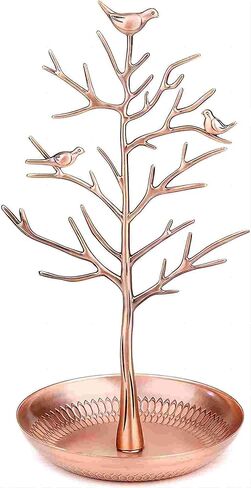 Birds Tree Jewelry Stand Display Earring Necklace Holder Organizer Rack Tower Jewelry Rack with metal tray for Ring Earrings Necklace Bracelet (Bronze) in Kuwait