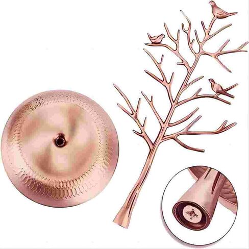 Birds Tree Jewelry Stand Display Earring Necklace Holder Organizer Rack Tower Jewelry Rack with metal tray for Ring Earrings Necklace Bracelet (Bronze) in Kuwait
