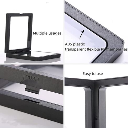 BALLETBYM 20 علبة عرض إطار عائم ثلاثي الأبعاد، حوامل عرض العملات المعدنية، إطارات عائمة سوداء ثلاثية الأبعاد لحلق قلادة سوار، ميدالية AA، أصداف، حفريات، أحجار كريمة، معادن، صخور in Kuwait