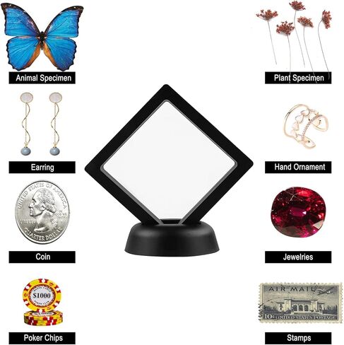 BALLETBYM 20 علبة عرض إطار عائم ثلاثي الأبعاد، حوامل عرض العملات المعدنية، إطارات عائمة سوداء ثلاثية الأبعاد لحلق قلادة سوار، ميدالية AA، أصداف، حفريات، أحجار كريمة، معادن، صخور in Kuwait