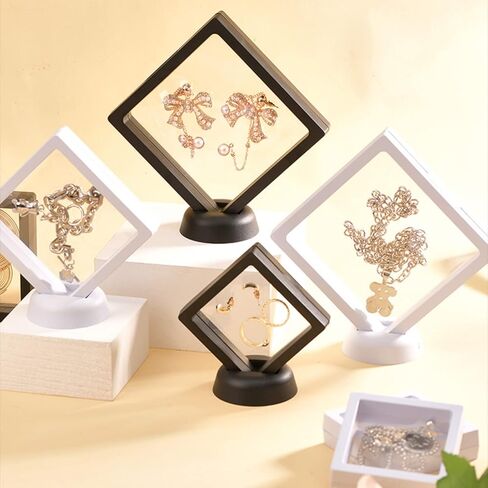 BALLETBYM 20 علبة عرض إطار عائم ثلاثي الأبعاد، حوامل عرض العملات المعدنية، إطارات عائمة سوداء ثلاثية الأبعاد لحلق قلادة سوار، ميدالية AA، أصداف، حفريات، أحجار كريمة، معادن، صخور in Kuwait