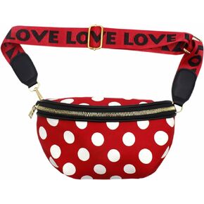 Kids Girls & Boys Cute Sling Bag Women Waist Bag Polka Dot Small Fanny Pack Belt Bag Phone Purse for Sport Running Travel Red