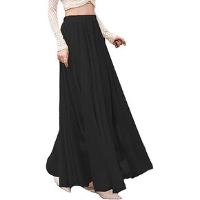 Women's Bohemian Elastic Waist Band Pleated Retro Maxi Long Skirt Dress