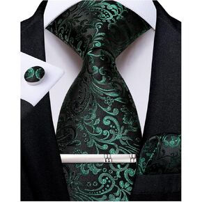 DiBanGu Silk Paisley Flower Ties for Men Woven Wedding Necktie Tie Clip Handkerchief Cufflinks Set Party