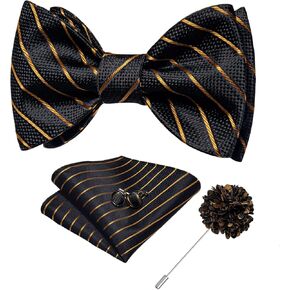 DiBanGu 4 PCS Bow Tie Set for Men Wedding Formal Silk Self Bow Tie Pocket Square Cufflinks