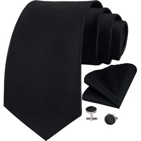 GUSLESON Solid Color Formal Necktie and Pocket Square Cufflinks Sets for Men + Gift Box
