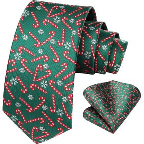 HISDERN Christmas Ties for Men Holiday Festival Funny Tie and Pocket Square Set Vacation Xmas Party Necktie Handkerchief in Kuwait