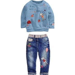 Toddler Girl Clothes Baby Girl Long Sleeve Top + Jeans Pants with Pockets | Toddler Girl Clothes Baby Girl Long Sleeve Shirt + Jeans Pants with Pockets Fall Winter Outfits Cartoon Clothing Set in Saudi Arabia