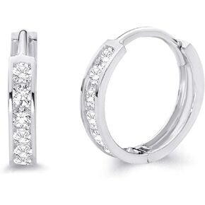 14k REAL White Gold 2mm Thickness CZ Channel Set Hoop Huggie Earrings - 3 Differnet Size Available