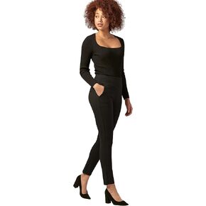 بنطلون تشارلي بيج بونتي للنساء، سروال رسمي مطاطي للنساء، ملابس عالية الخصر للعمل مع جيوب، S-4XL أسود in Kuwait