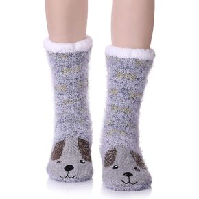 MQELONG Womens Super Soft Cute Cartoon Animal fuzzy Cozy Non-Slip Winter Slipper Socks