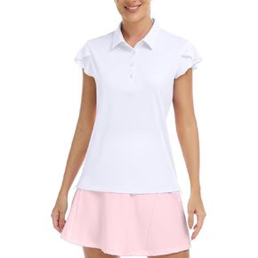 Hiverlay Womens Golf Polo Shirt Ruffles Sleeve Moisture Wicking Tennis Shirts Lightweight Workout Tops