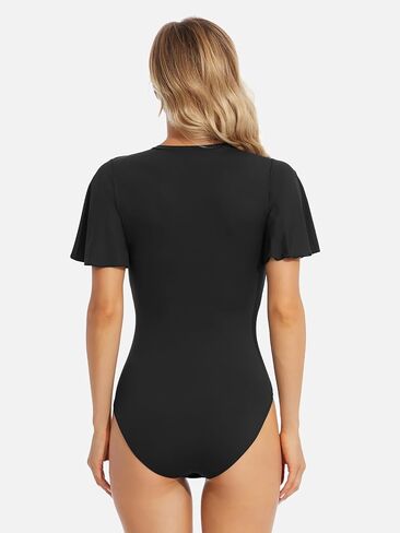 Bestart Bodysuit for Women Ruffle Short Sleeve Crew Neck Slim Casual Body suit Tops Daily Basic T Shirts Moon Collection in Kuwait