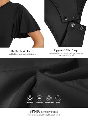 Bestart Bodysuit for Women Ruffle Short Sleeve Crew Neck Slim Casual Body suit Tops Daily Basic T Shirts Moon Collection in Kuwait