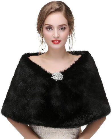 Haloty Wedding Faux Fur Shawls and Wraps Bride Bridal Fur Stole Cape Fur Shrug in Kuwait