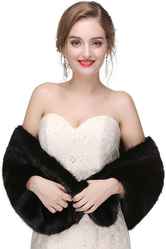 Haloty Wedding Faux Fur Shawls and Wraps Bride Bridal Fur Stole Cape Fur Shrug in Kuwait