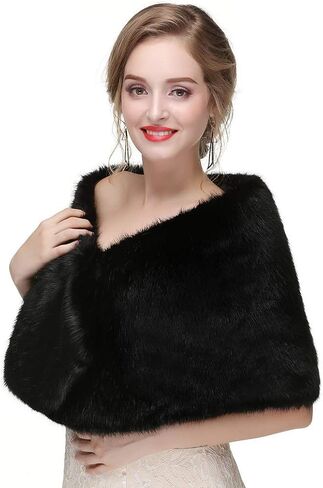 Haloty Wedding Faux Fur Shawls and Wraps Bride Bridal Fur Stole Cape Fur Shrug in Kuwait