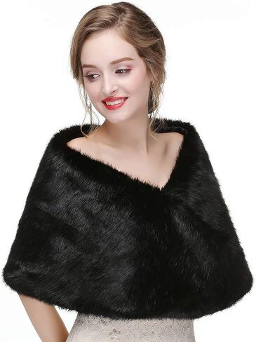 Haloty Wedding Faux Fur Shawls and Wraps Bride Bridal Fur Stole Cape Fur Shrug in Kuwait
