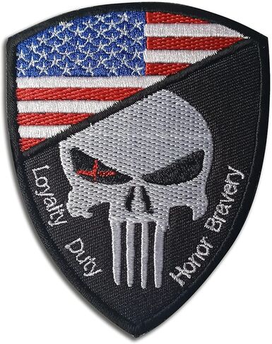 رقعة جمجمة Punisher - رقعة العلم الأسود Punisher USA - رقعة مطرزة - رقعة بخطاف وحلقة - رقعة لحقائب الظهر والقبعات والسترات والسترات - رقعة للملابس - ملحقات حقيبة الظهر in Kuwait