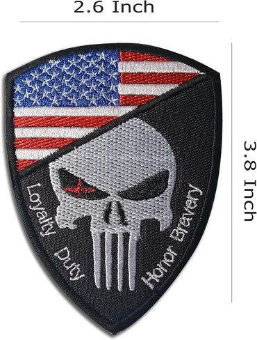 رقعة جمجمة Punisher - رقعة العلم الأسود Punisher USA - رقعة مطرزة - رقعة بخطاف وحلقة - رقعة لحقائب الظهر والقبعات والسترات والسترات - رقعة للملابس - ملحقات حقيبة الظهر in Kuwait