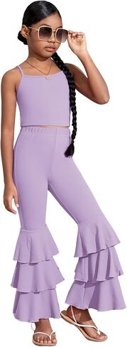 WDIRARA Toddler Girl's 2 Piece Set Sleeveless Cami Top with Ruffle Trim Flare Leg Pants in Kuwait