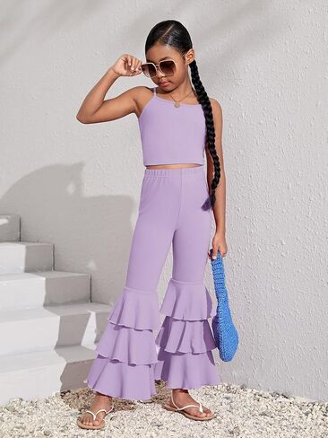 WDIRARA Toddler Girl's 2 Piece Set Sleeveless Cami Top with Ruffle Trim Flare Leg Pants in Kuwait
