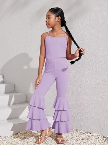 WDIRARA Toddler Girl's 2 Piece Set Sleeveless Cami Top with Ruffle Trim Flare Leg Pants in Kuwait
