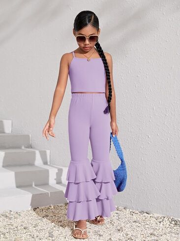 WDIRARA Toddler Girl's 2 Piece Set Sleeveless Cami Top with Ruffle Trim Flare Leg Pants in Kuwait