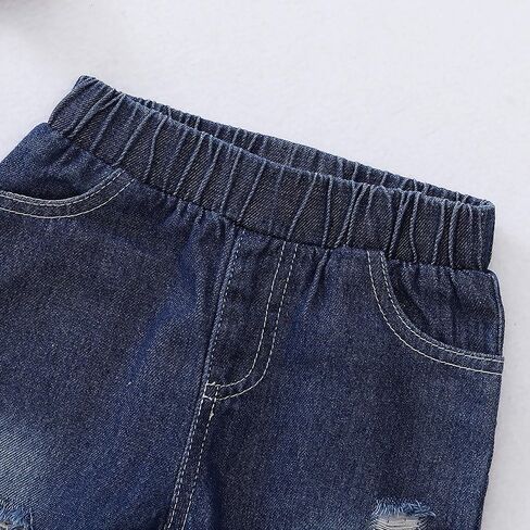 ملابس طفلة صغيرة، ملابس جينز للفتيات الصغيرات، قميص مكشكش، سروال دينم، مجموعة ملابس للفتيات، ملابس خريف وشتاء in Kuwait