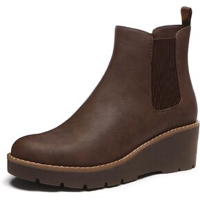 Athlefit Women's Chelsea Wedge Boots Elastic Platform Lug Sole Slip on Wedge Ankle Booties in Saudi Arabia