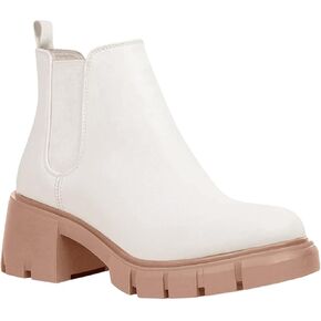 Juliet Holy Womens Lug Sole Platform Ankle Booties Chelsea Slip on Chunky Block Heel Leather Combat Boots