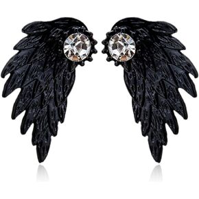 SLSF Unique Punk Gothic Angel Wing Stud Earrings Hypoallergenic Gold Silver Ear Crawler Cuff Earrings for Women Front Back Ear Wrap Pin Vine Crystal Charm Jewelry