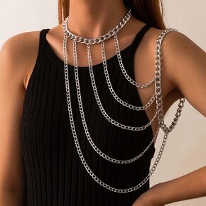 YienDoo Sexy Harness Body Chain Boho Gold Necklace Choker Shoulder Chain Multi Row Chunky Cuban Arm Chain Unique Layered Shoulder Necklace Body Chain Jewelry Accessories for Women Girls