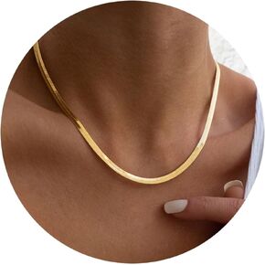 Hipwope 14K Gold/Silver Plated Snake Chain Necklace，Herringbone Necklace For Women Gold Filled Flat Chain Necklace for Women Girl Gifts Jewelry Adjustable Necklace 3/5MM(W) 16"/18" 20"/22"/24"(L)
