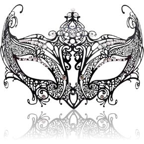 FaceWood Masquerade Mask for Women Ultralight Metal Mask Shiny Metal Rhinestone Venetian Pretty Party Evening Prom Ball Mask.