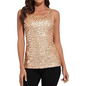 PrettyGuide Women Sparkly Sequin Tank Top Shimmer Glam Art Deco Rave Party Vest Tops