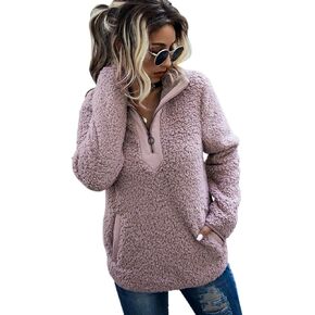 AQOTHES Womens Loose Casual Zipper Sherpa Fleece Pockets Pullover Sweatshirt for Women