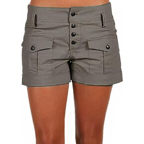 Flamingals Women's Flap Pocket Button Fly Cuff Hem Shorts Low Waist Casual Shorts in Saudi Arabia
