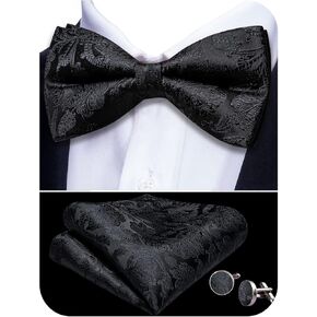YOHOWA Mens Bow Tie Set Paisley Coloful Pre-tied Bowties Adjustable with Handkerchief Cufflinks Wedding Prom Party