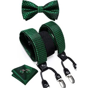 DiBanGu Paisley Bow Tie and Suspenders for Men Heavy Duty Clip Suspenders Adjustable Elastic Y-Back Mens Trouser Braces