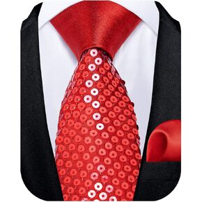 DiBanGu Skinny Sequin Ties for Men Solid Satin Tie and Pocket Square Set Wedding Party Business Formal Necktie in Kuwait