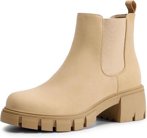 DREAM PAIRS Women's Elastic Chelsea Ankle Boots Platform Low Chunky Block Heel Lug Sole Slip on Fall Heeled Booties Shoes in Saudi Arabia