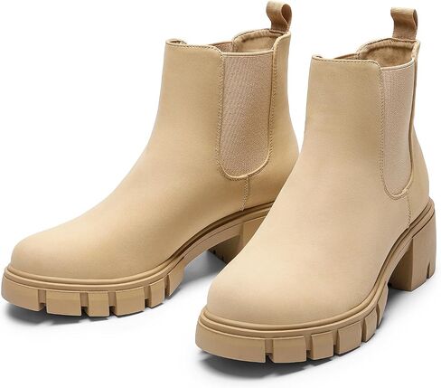 DREAM PAIRS Women's Elastic Chelsea Ankle Boots Platform Low Chunky Block Heel Lug Sole Slip on Fall Heeled Booties Shoes in Saudi Arabia