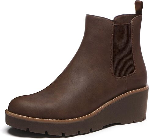 Athlefit Women's Chelsea Wedge Boots Elastic Platform Lug Sole Slip on Wedge Ankle Booties in Kuwait